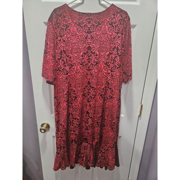 Catherines Red Black Burnout Velvet Goth Romantic Dress 3X 26/28W Ruffle Hem - Picture 3 of 5